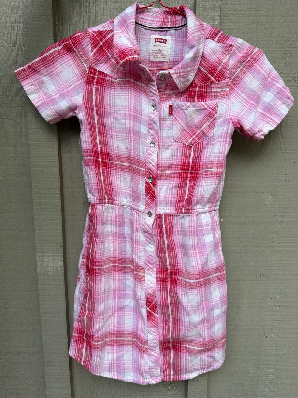Levi's Pink and White Plaid Short-Sleeve Shirt Dress